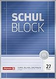 Brunnen Schulblock / Notizblock Premium (A4, 50 Blatt, liniert, mit Randlinien, Lineatur 27, gelocht, kopfverleimt, 90 g/m²)