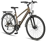 Licorne Bike Premium Touring Trekking Bike in 28 Zoll Aluminium Scheibenbremse Fahrrad für Jungen, Mädchen, Damen und Herren - 21 Gang-Schaltung - Mountainbike - Crossbike (Damen, Dunkelgold)