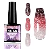 Temperatur Farbwechsel UV Gel Nagellack Rosa Lila Blau – 7.3ml Thermo Gel Nagellack, Sunlight Sensitive Nail polish UV LED Soak Off, Langhaltender Glanz, Nail Polish für DIY Nageldesign (Rot-Schwarz)