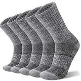 ANTSANG Merino Wolle Wandern Socken für Herren und Damen 5 Paare Warme Winter Dicke Kissen Feuchtigkeit Wicking Crew Boot Socken(Klassisches Grau,36-42)