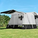 EVER ADVANCED Vorzelt Wohnwagen 350x260x245cm für Wohnmobil mit 2 Fenstern Seitentüre, großerer Tür als Dach, Reisevorzelt PU 3000mm wasserfest geeignet für Reise, Familie zusammen, Camping