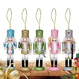 DzpKrka Weihnachtsbaumdekoration | 6er Set Glitzer Nussknacker Christbaumschmuck | Holzanhänger Für Festtagsdekoration Wand Tisch Fenster Deko