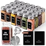 ComSaf Gewürzgläser Eckig mit Etiketten (24×120ml), Gewürzstreuer Glas mit Metalldrehdeckel, Gewürzdosen Edelstahltrichter, Gewürz Organizer, Gewürzbehälter, Spice Jars