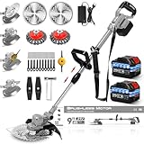 4 In 1 Rasentrimmer Mit Akku,Akku Rasentrimmer für Makita-Akkus,21v Akku Freischneider Mit 2 Akku 4.0ah,Rasentrimmer Mit UnkrautbüRste,1-45CM Teleslopstiel,für Rasen Garten Beschneiden,Grau
