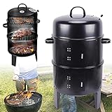 KEESUNG BBQ Räucherofen Räuchergrill, BBQ 3 in 1 Räuchertonne Holzkohlegrill Grilltonne Grill Großo Grill Multifunktionsgrill Rundgrill