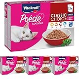 Vitakraft Poésie Classique, Nassfutter für Katzen, im Multipack, mit Huhn, Truthahn und Rind, mit Lachs mit MSC-Siegel, ohne Zusatz von Zucker und Getreide, Vorratsgröße (1 Paket mit 12x 85g)
