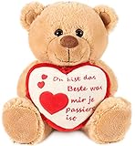 BRUBAKER Teddy Plüschbär mit Herz Rot Beige - Du bist das Beste was Mir je ... - 25 cm - Teddybär Plüschteddy Kuscheltier Schmusetier - Braun Hellbraun