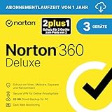 Norton 360 Deluxe 2025, 2plus1, 3 Geräte, Antivirus, Secure VPN, Passwort-Manager,1-Jahres-Abonnement, PC,Mac,Android,iOS, Aktivierungscode per Email