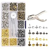 ZIOYA Leder Nieten 360 Set 3 Größen Ledernieten Metall Hohlnieten Set 4 Farben mit Fixierwerkzeug Nietenzange Lochzange Doppelkappe Nieten Set für DIY Handwerk Reperatur Nähen