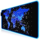 Titanwolf - RGB Gaming Mauspad - 800x300 mm - XXL Mousepad - LED Multi Color - 7 LED Farben Plus 4 Effektmodi - für Präzision und Geschwindigkeit - Gummierte Unterseite - abwaschbar - Weltkarte blau