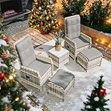 Gotland Rattan Gartenmöbel Set Lounge Möbel Outdoor, Verstellbares 2-Sitzer Terrassenmöbel Außen mit 118° Rückenlehne & Fußhocker, Hochwertige Polster & Glastisch, Wetterfest (Grau)