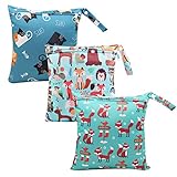 HOTLIKE Wetbag, Nassbeutel, 3 Stück Windeltasche Wickeltasche, Nasstaschen Wiederverwendbare Organiser Beutel Waschbar mit Reißverschluss für Baby Kleinkind Reisen Gym (Blau)