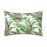 TZTTZT Seidensatin-Kissenbezug für Haar und Haut, Queen-Size-Kissenbezüge mit Reißverschluss, tropische Blätter, Leopard, kühl, weich, 50,8 x 76,2 cm