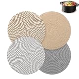 4 Stück Topfuntersetzer Set, 20cm Runde Untersetzer Topf Baumwolle Faden Weben Matte, 4 Farben Untersetzer Teekanne, untersetzer Teller, Heißer Topf Halter Topflappen für Küche Schüssel Topf Pfannen