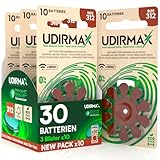 30 Batterien für Hörgeräte Größe 312 Udirmax PR41 Braun Zink-Luft mit Dynamic Sonar Technologie Öko-Pack - 3 umweltfreundliche Blisterpackungen mit 10 Hörgerätebatterien