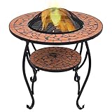 Feuertisch Mosaik Keramik Terracotta 68 cm, Xichuzi Heizpilz Gas Terrasse, Feuerstelle Outdoor, Terrassenheizer, Tisch Kamin