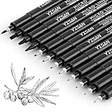 YISAN 12 Fineliner Stifte Set, Schwarz Filzstiften,Tuschestift Pigment Liner Set, Wasserfest, Stifte für Künstler, Illustration, Skizzen, Technisches Zeichnen, 902195