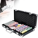 YZNAHRE Pokerkoffer Set 500 Chips Pokerset mit 2 Pokerdecks, 5 Würfeln & Dealer-Buttons im Aluminiumkoffer (Schwarz)