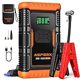 ASPERX Starthilfe Powerbank mit Kompressor,150PSI 3000A Auto Starthilfe Powerbank mit LED Taschenlampe Starthilfekabel,Jump Starter für 12V Motorrad SUV (Bis Zu 10L Benzin Oder 8L Diesel)