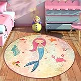 Bosdela Kinderteppich - und Babyteppich Meerjungfrau - Design Runden Ø140 cm, rutschfest und Weich, Ideal für Kinderzimmer, Spielzimmer und Krabbelmatte