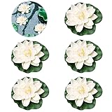 SHOWHEEL 5 Stück Schwimmende Blumen,Künstliche Seerosen,Seerose Lotusblüte,Schwimmende Blumen,schwimmend Lotusblüten,Lotusblüte Wasserlilie,Seerose,Wasserlilie Schwimmende TeichDekoratio (weiß)