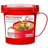 Sistema Microwave mittelgroße Mikrowellen-Suppentasse | 656 ml mikrowellenfester Lebensmittelbehälter mit Dampfventil| BPA-frei | rot