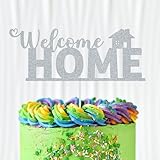 WedDecor Welcome Home Tortenaufsatz mit silberfarbenem Glitzer, für Familienfeiern, neues Haus, Welcome Sweet Home, Themenparty, Gastgeschenk, Kuchendekoration