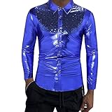 Herren Gold Metallisch Glänzende Hemden Party Outfit Pailletten Shirt Pailletten Hemd Nachtclub Stil wunderschöne Button down Tanzkleidung langärmlige Reversbluse