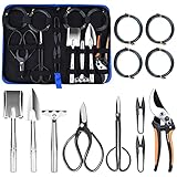 Preciva Bonsai Werkzeug, Gartengeräte Set 12 in 1 inkl. Gartenschere Set Mini Schaufel Harke Set Bonsai Trainingsdraht für Bonsai Gartenarbeit Bonsai Starter Werkzeuge Set