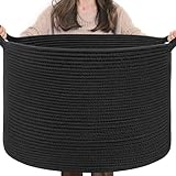 TIMEYARD Großer Deckenkorb Gewebte Aufbewahrungskörbe Baumwollseil-Spielzeugkörbe Aufbewahrung Kinder Dekorative Wäsche für zu Hause, perfekt für das Wohnzimmer,55x35 cm, schwarz