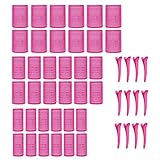 KEYRI 48 Stück Lockenwickler Set Jumbo Groß Haftwickler Selbsthaftend Hair Rollers mit Haar Klammer DIY Locken Ohne Hitze für Lange Mittlere Kurze Salon Friseur (Rosa, 3 Größe)