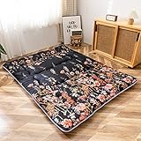 MAXYOYO Japanische Bodenmatratze Futonmatratze, Verdicken Tatami Matte Isomatte Faltbare Roll-Up Matratze Schlafsaal Matratzenauflage Bodenliege Kissen Bett (Schwarz Blumen, 135 x 190 cm)