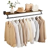 SONGMICS Wandgarderobe, Garderobe, Wandregal mit Kleiderstange, Gesamtbelastbarkeit 35 kg, 28 x 109 x 13,2 cm, für Schlafzimmer, Ankleidezimmer, vintagebraun-tintenschwarz HSR135B01