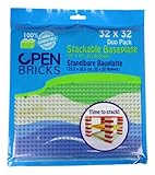 OPEN BRICKS Bauplatten, 32x32 (25,5 x 25,5 cm), Straight Beach, 2 Stück, Kompatibel mit Allen führenden Marken, Beidseitig bebaubar OB-P32SB2, Blau, Sand, Grün