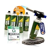 STAHLMANN ® Gasbrenner mit Kartusche 227g – Schweißbrenner max. 1300°C Temperatur – Lötlampe mit Piezozündung – Bunsenbrenner Küche -Küchenbrenner (4x Gaskartuschen)