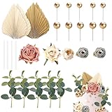 FOSDICK 28 PCS Tortendeko Blumen, Happy Birthday Tortendeko, Kunstblumen Laub Gold Kugeln Torten Deko, Boho Kuchen Deko Set, Cake Topper für Babyparty Hochzeitstorte Geburtstag Kommunion Taufe Party