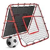Doppelseitiges Fußball-Rückprallnetz, verstellbares Tor in 5 Ebenen, Rückprallnetz mit Tor Rückschlagziel für Kinder Fußballtraining, tragbare Fußballtore für Garten im Freien, 100 x 100 cm, Rot