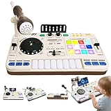 Glenmi DJ-Mixer for Kinder, DJ-Mischpult for Kleinkinder mit Mikrofon (Bluetooth 5.0), Licht- und Geschwindigkeitsregelung, Geschenkidee for Jungen und Mädchen – Pädagogisches Musikset(White)