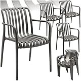 tectake® Gartenstühle stapelbar, Gartenmöbel Set, Balkon Möbel, Bistro Set, Sessel, Outdoor Möbel, Balkonmöbel, Terrassenmöbel - anthrazit, 4er Set