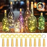 Ymenow Flaschenlicht mit Timer, 10 Stück Flaschenlichterkette Korken 2M 20 LED Kupferdraht Lichterkette Innen Außen für DIY Flaschen Weihnachtsbaum Zimmer Schlafzimmer Bilder Blumen Deko, Warmweiß