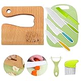 Goodchef Kindermesser 8-teiliges Kinder-Küchenmesser-Set zum Schneiden und Kochen von Obst oder Gemüse für Kleinkinder, inklusive Holzmesser Schneidebrett Schäler(Ochsenkarren)