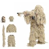 HAZARA 5-Teilige 3D Ghillie Suit Camouflage Jagdbekleidung Tarnanzug Einschließlich Jacke,Hose,Kapuze,Tragetasche Airsoft Kleidung Set für Unisex Erwachsene/Jugendliche,DryGrass-Adults