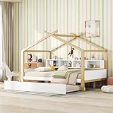 BXEYXE 140 * 200cm Hausbett. Kinderbett. ausgestattet mit Ausziehbett. Vier Staufächern. weiß