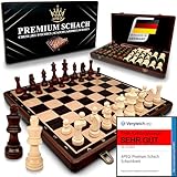 APEQi® Premium Schach - Schachspiel Holz HOCHWERTIG - Massivholz, 38x38cm, 2 Extra-Damen, Geschenkidee - edles Schachbrett Holz hochwertig - klappbare Schachkassette mit Schachfiguren Chess Set