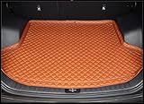 QLEQMZTV Auto Leder Kofferraummatten FüR Audi Q3 (F3) 2018-2024, Leder Kofferraum Cargo Teppich Kofferraumwanne Kratzfest Schutzmatte Kofferraumschutz Innenraum ZubehöR,E/Brown