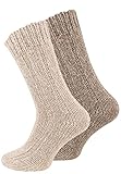 VCA 2 Paar Norwegersocken (Wollsocken), Stricksocken für Damen und Herren, Braun/Beige, Gr. 39-42