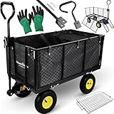 deluxe4home® Bollerwagen belastbar bis 550kg Gartenwagen Metall klappbar I Gerätewagen Transportwagen I Breite Reifen Trolley I Robuster Wagen (Schwarz)