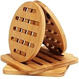 Belle Vous Bambus Topfuntersetzer Set Hitzebeständig (4 STK) – 15x15cm Topf Untersetzer rutschfest Quadratisch Untersatz Töpfe Pfannenschoner aus Naturholz für Teekanne, Pfannen, Schüsseln, Geschirr