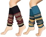 Tuopuda Damen Beinwärmer Gestrickte Beinlinge Winter Herbst, Ballett Stulpen Überknie Strick Socken, Elastische Beinhandschuhe Geschenk für Frauen Mädchen, Schwarz 1 Paar + Blau 1 Paar,