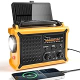 Solar Kurbelradio mit 12000mAh Akku Wiederaufladbare, Extra Große Solarpanel, AM/FM Notfallradio mit Taschenlampe & Leselicht, Hohe Klangtreue, Aufladbar Powerbank, SOS Alarm für Outdoor Camping